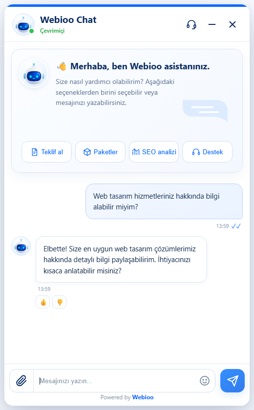Webioo Chat masaüstü sohbet arayüzü