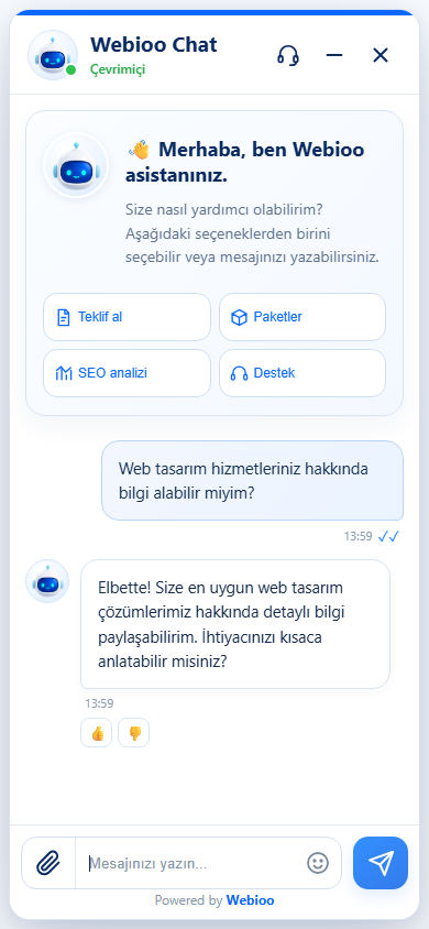 Webioo Chat mobil sohbet arayüzü